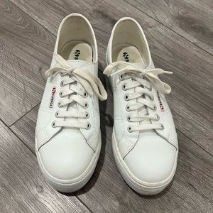 Superga 2790 White Leather Platform Sneakers Size 9